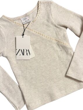 Zara Girls Rib Knit Long Sleeve Top Cream Size 6 NWT